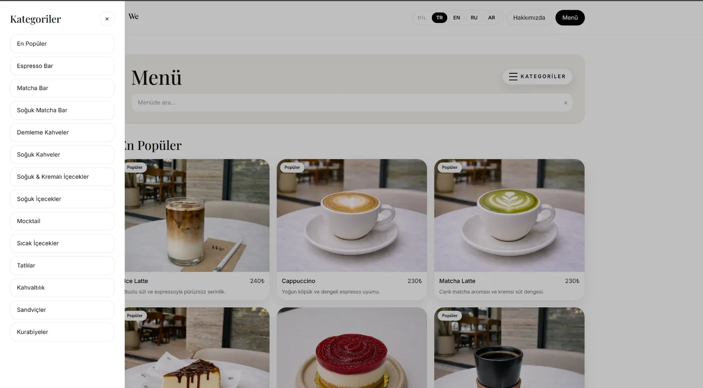 WE digital menu preview